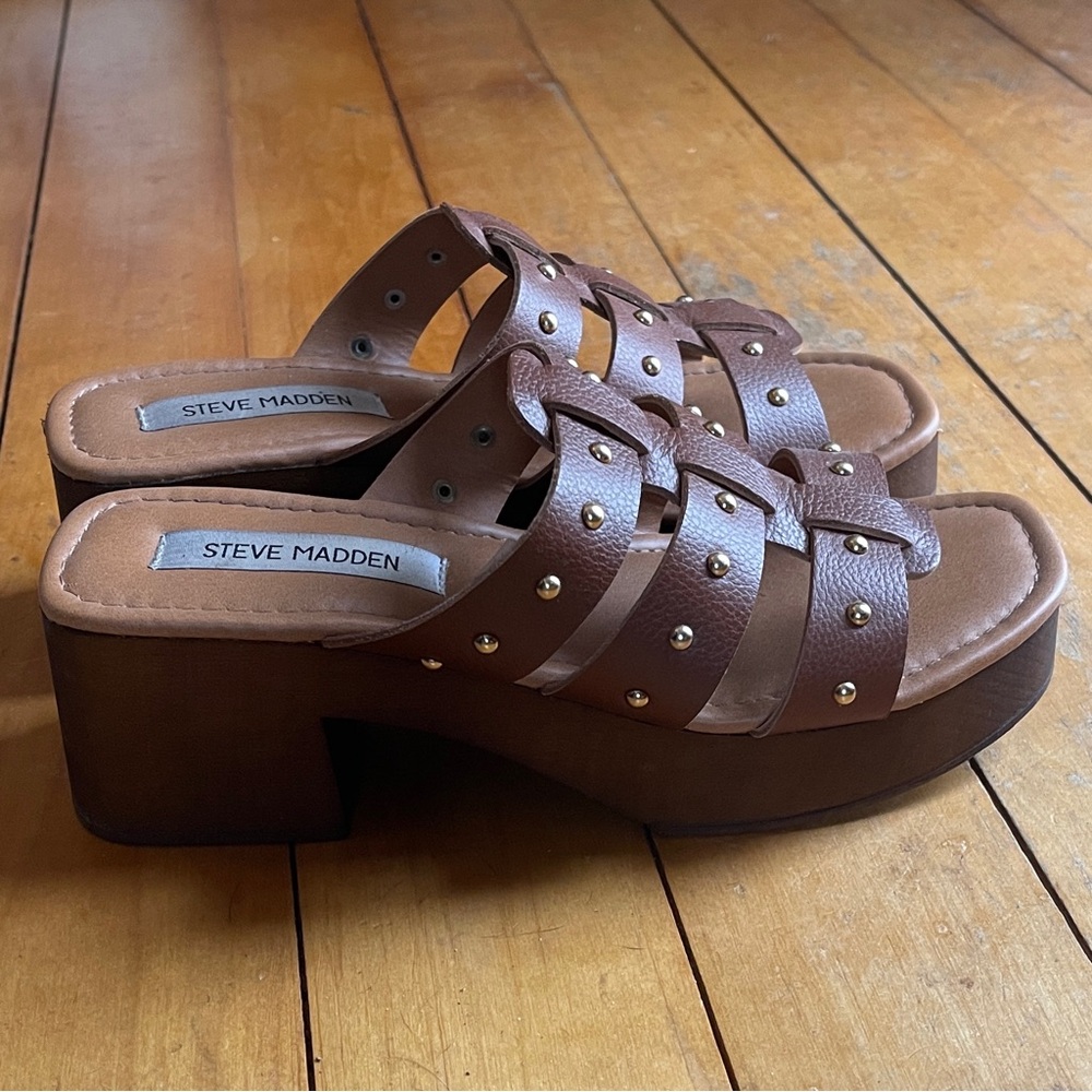 Steve Madden Brown Studded Mules